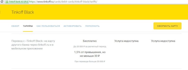 Дебетовая карта тинькофф лимиты на переводы