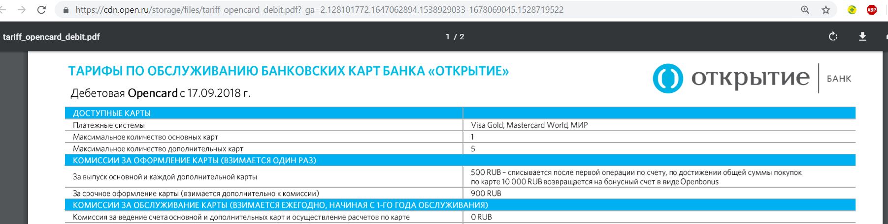 Банк открытие бизнес карта тарифы