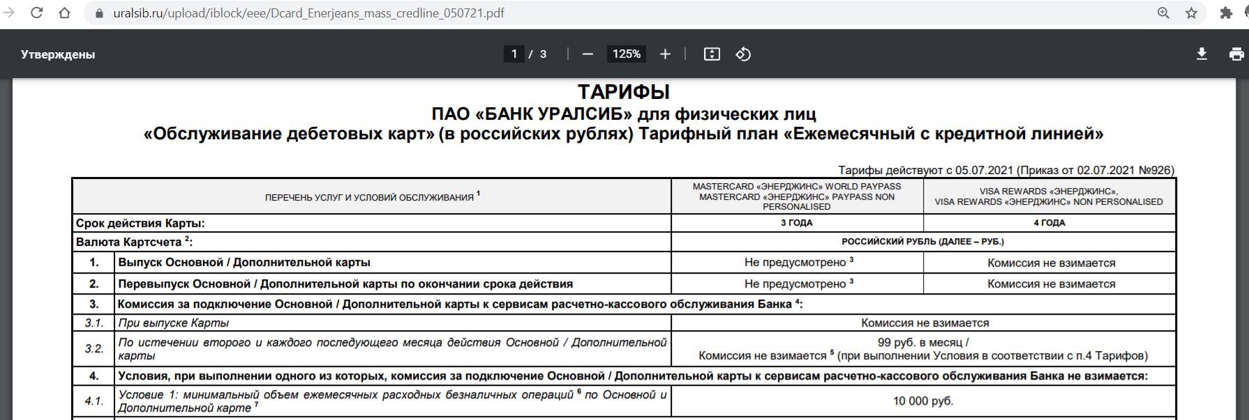 Тарифы уралсиб бизнес карта