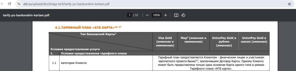 АТБ Карта МИР и UnionPay 